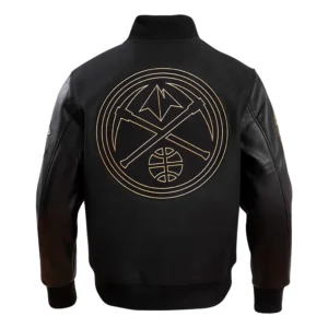 Denver Nuggets NBA Finals Champions Black and Gold Wool and Leather Varsity Jacket 1