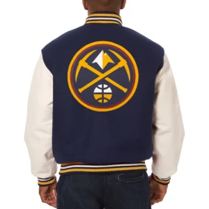 Denver Nuggets Navy Blue Two Tone Wool Varsity Jacket 1