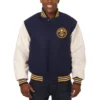 Denver Nuggets Navy Blue Two Tone Wool Varsity Jacket