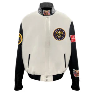 Denver Nuggets Off White Wool Varsity Jacket