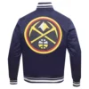 Denver Nuggets Script Tail Satin Navy Blue Varsity Jacket 1