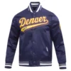 Denver Nuggets Script Tail Satin Navy Blue Varsity Jacket