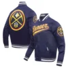 Denver Nuggets Script Tail Satin Navy Blue Varsity Jacket 2