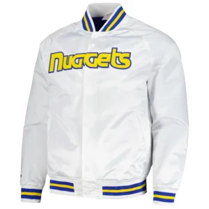 Denver Nuggets Throwback Wordmark White Varsity Jacket