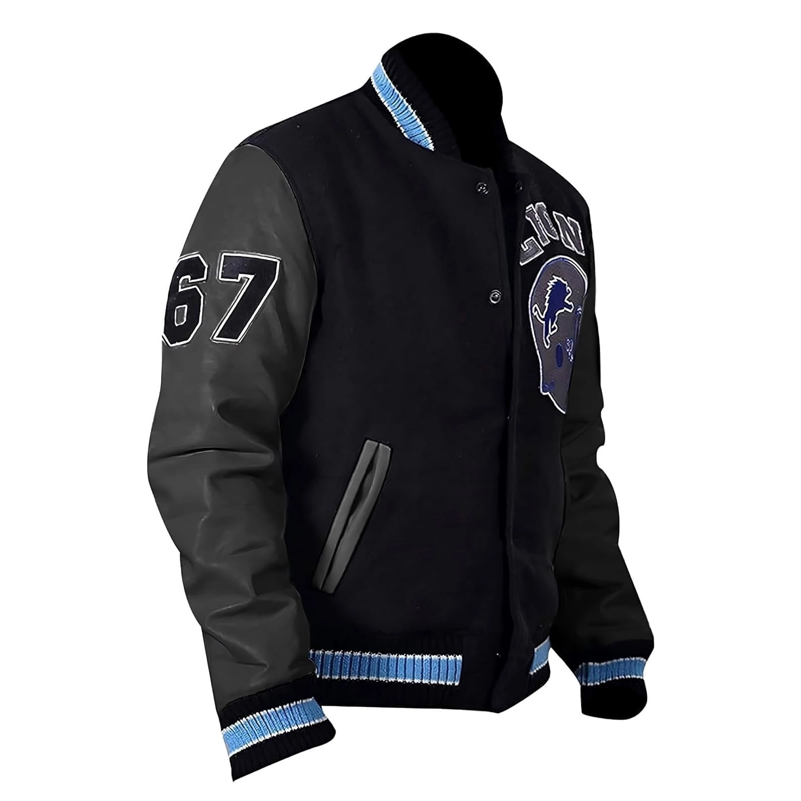 Detroit Lions Black Letterman Wool Varsity Jacket 2