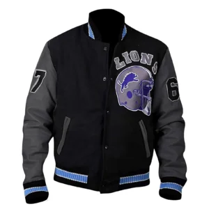 Detroit Lions Black Letterman Wool Varsity Jacket