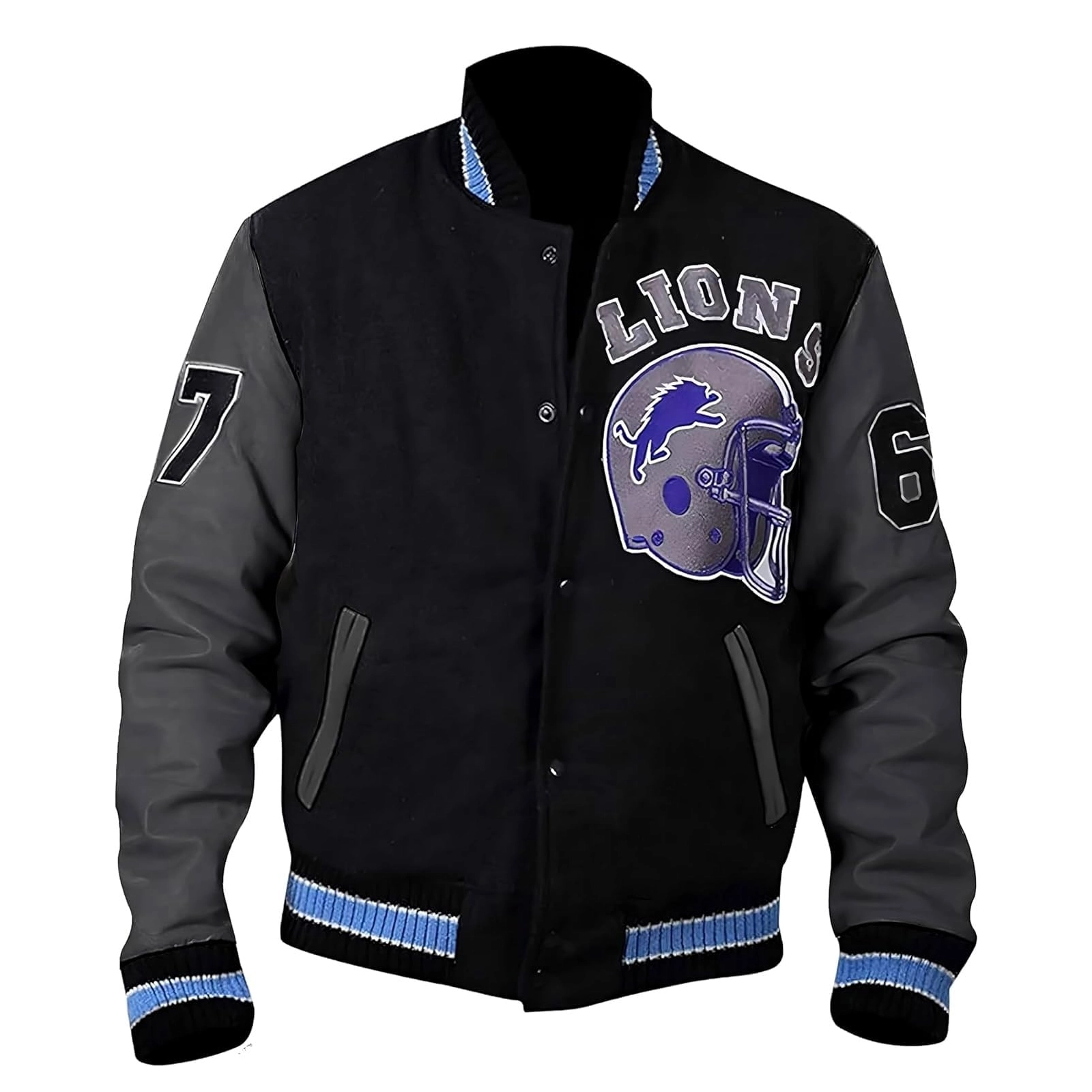 Detroit Lions Black Letterman Wool Varsity Jacket