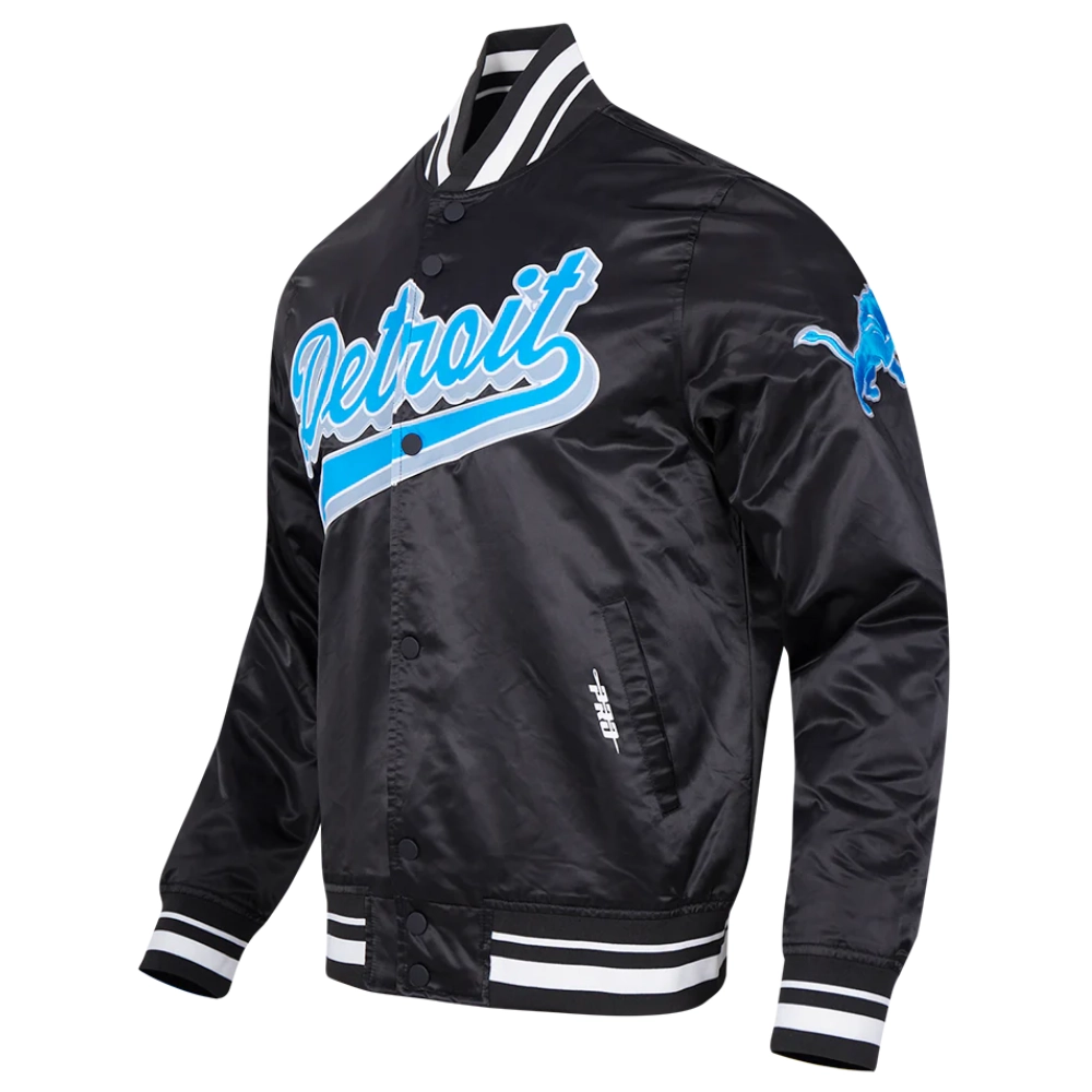 Detroit Lions Black Script Tail Varsity Jacket 2