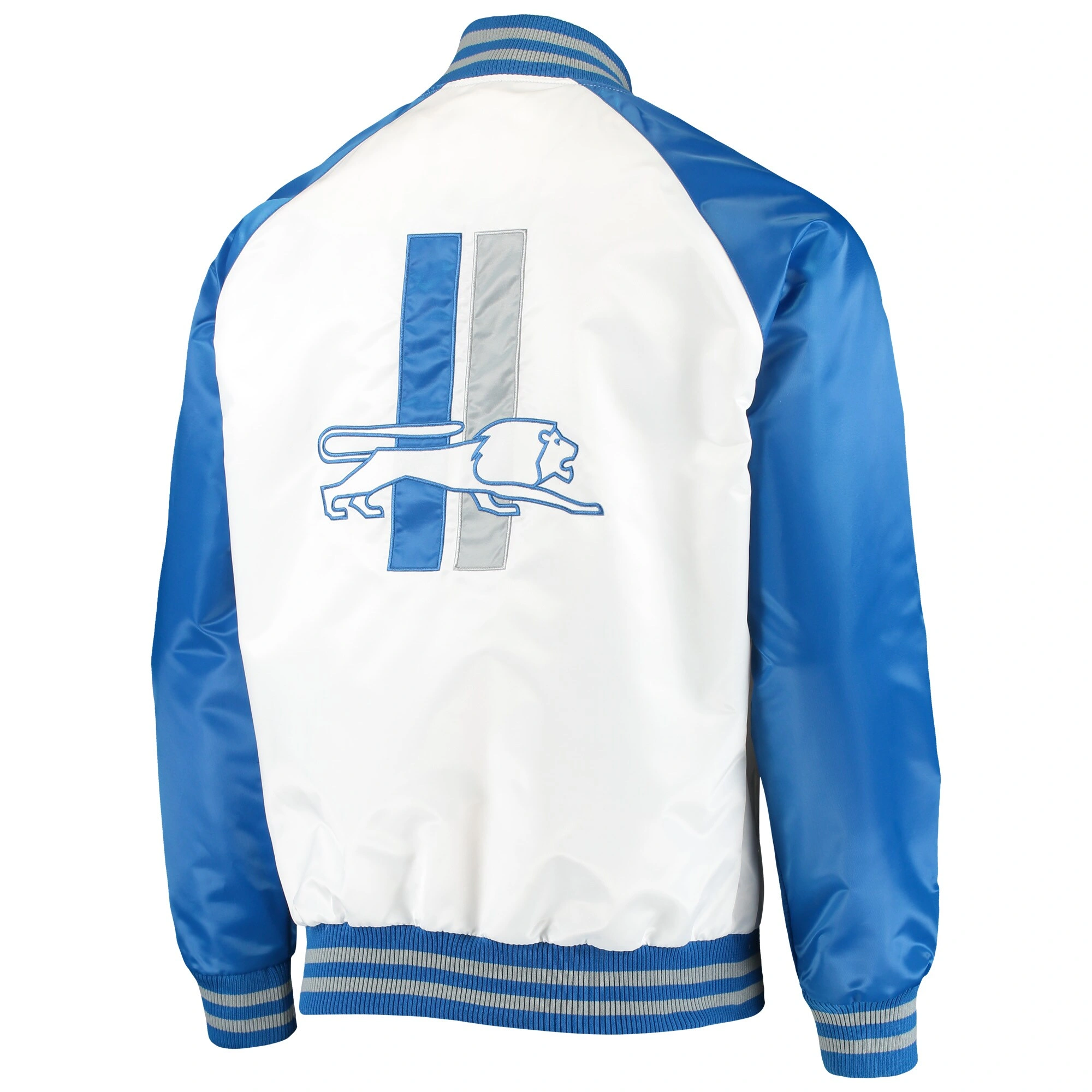 Detroit Lions Clean-Up Hitter White Satin Varsity Jacket 1