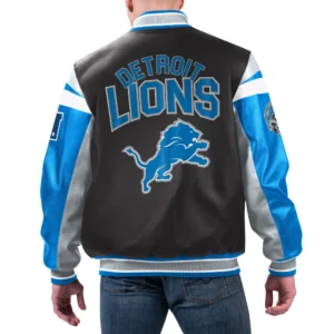 Detroit Lions Leather Black Varsity Jacket 1