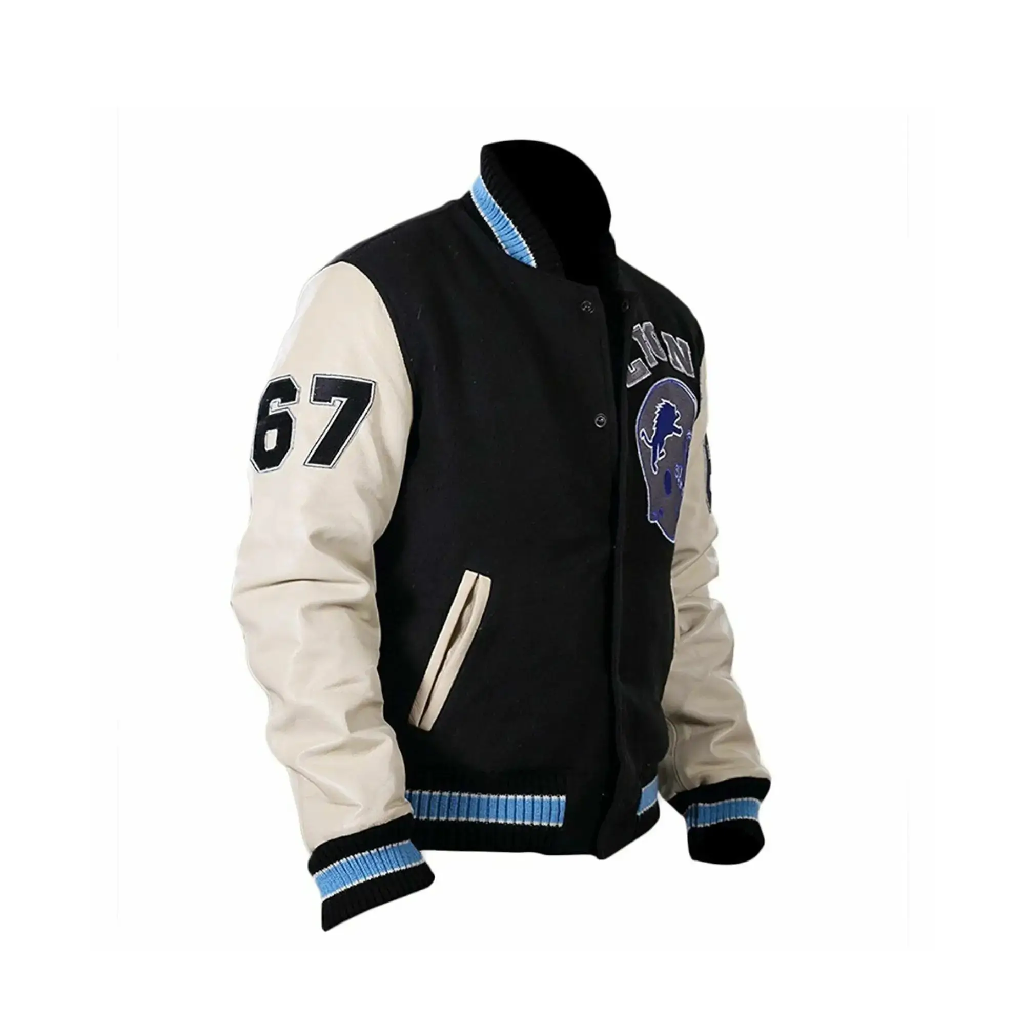 Detroit Lions Letterman Varsity Black Jacket 2