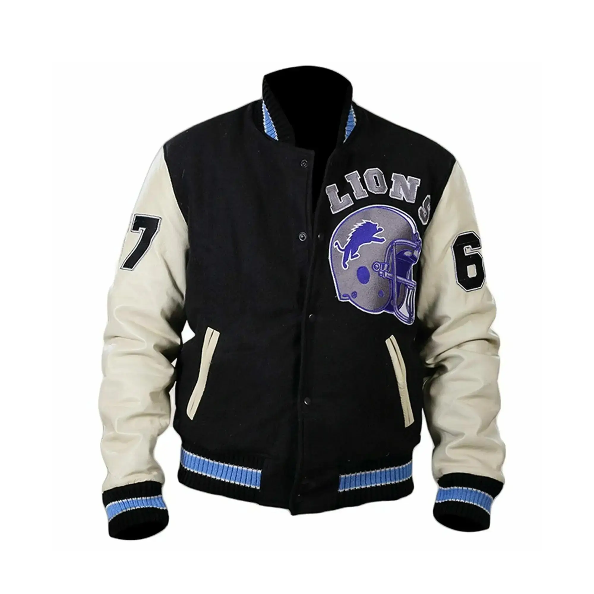 Detroit Lions Letterman Varsity Black Jacket