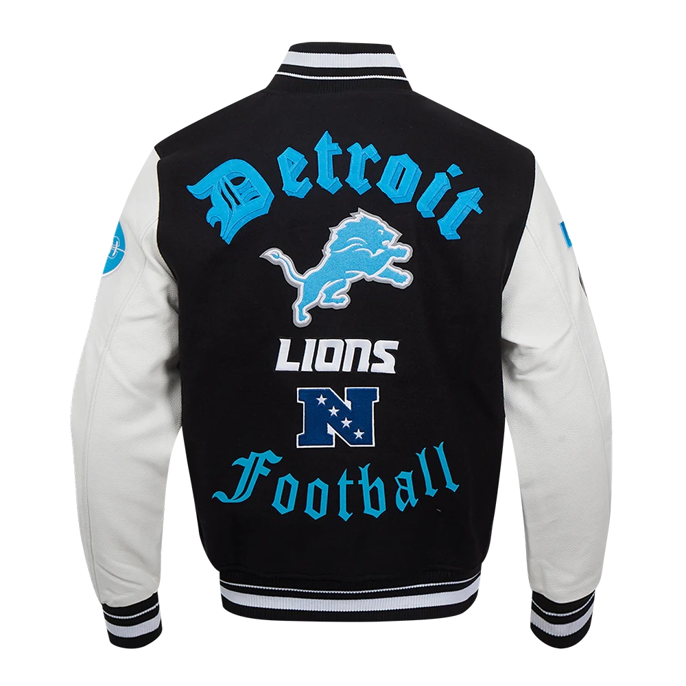 Detroit Lions Old English Black and White Varsity Jacket 1