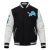 Detroit Lions Old English Black and White Varsity Jacket