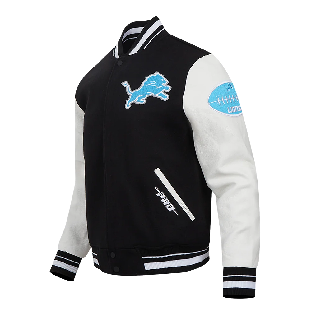 Detroit Lions Old English Black and White Varsity Jacket 2