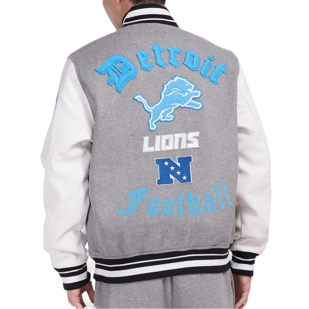Detroit Lions Old English Wool Grey Varsity Jacket 1