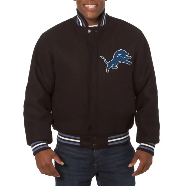 Detroit Lions One Color Handmade Full – Wool Black Jacket