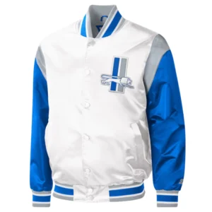 Detroit Lions Pitch White Satin Varsity Jacket