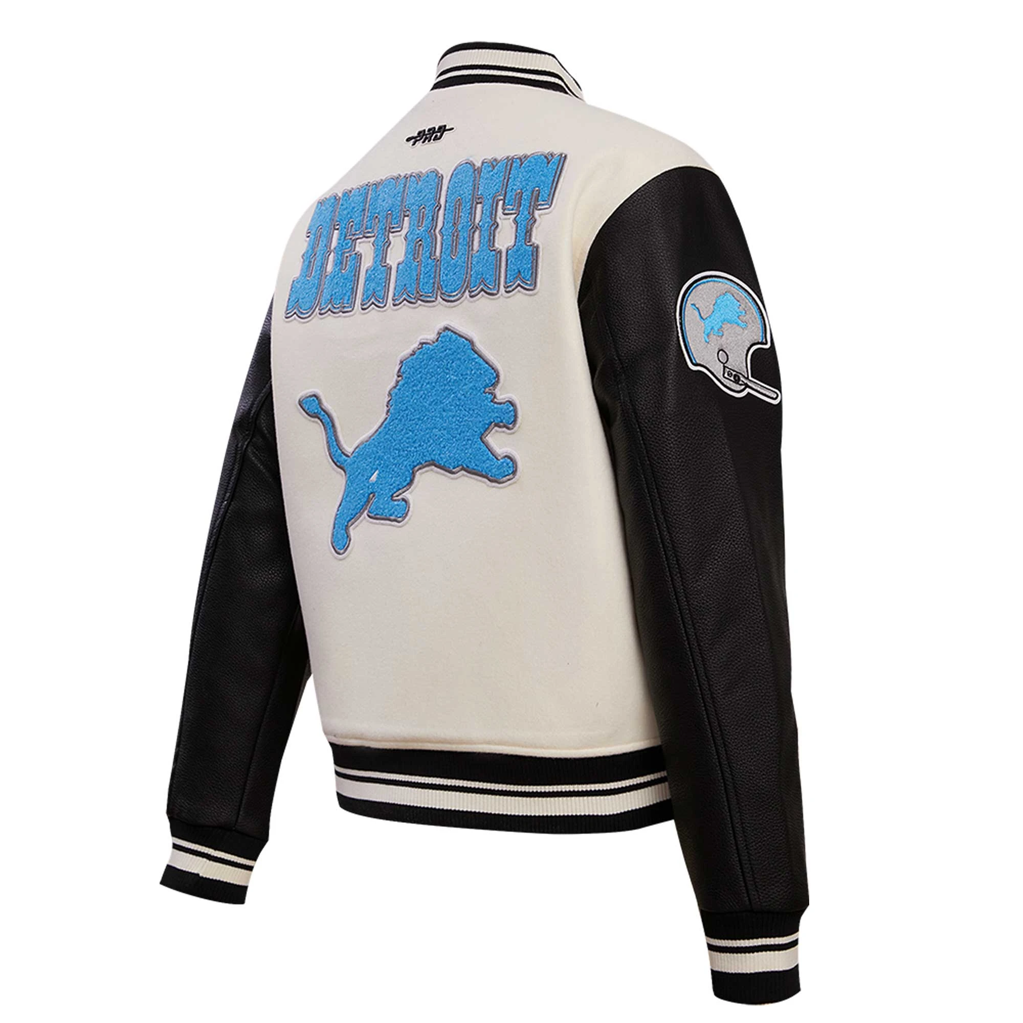 Detroit Lions Retro Classic White and Black Varsity Jacket 1