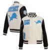 Detroit Lions Retro Classic White and Black Varsity Jacket 7