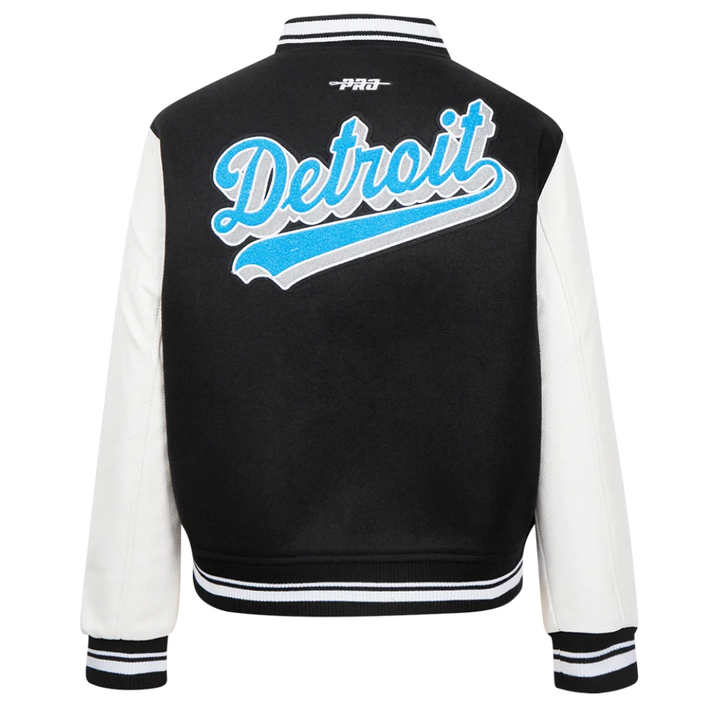 Detroit Lions Script Tail Black Varsity Jacket 1