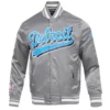 Detroit Lions Script Tail Grey Varsity Jacket