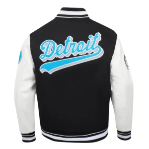 Detroit Lions Script Tail Wool Black Varsity Jacket 1