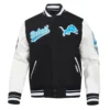 Detroit Lions Script Tail Wool Black Varsity Jacket