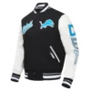 Detroit Lions Script Tail Wool Black Varsity Jacket 2