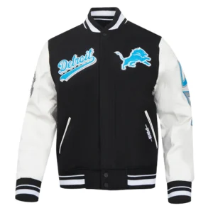 Detroit Lions Script Tail Wool Black Varsity Jacket
