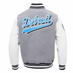 Detroit Lions Script Tail Wool Grey Varsity Jacket 1