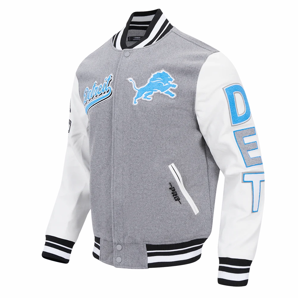 Detroit Lions Script Tail Wool Grey Varsity Jacket 2