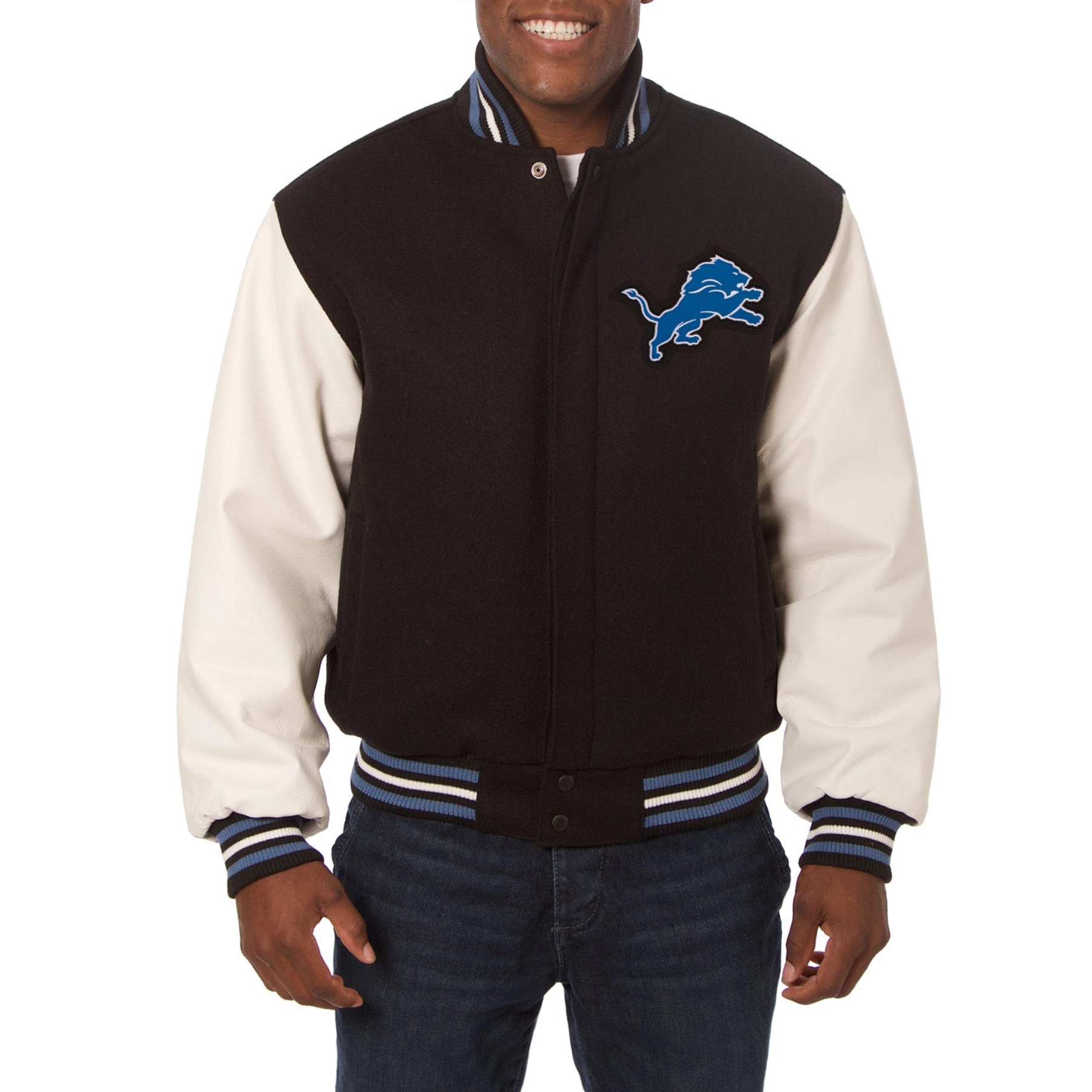 Detroit Lions Two Tone Wool Black Varsity Jacket