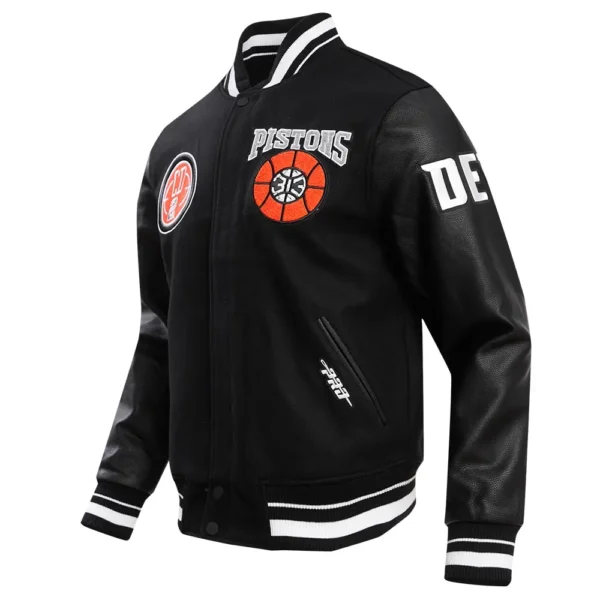 Detroit Pistons Black City Edition Wool and Leather Varsity Jacket