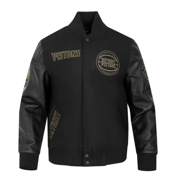 Detroit Pistons Black and Gold Wool and Leather Varsity Black Jacket
