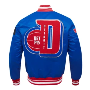 Detroit Pistons Mashup Blue Satin Varsity Jacket 3