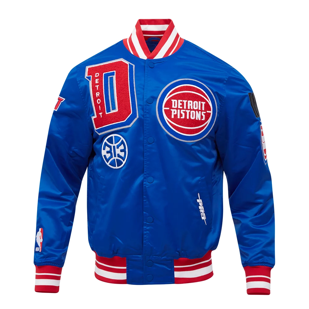 Detroit Pistons Mashup Blue Satin Varsity Jacket