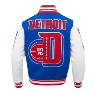 Detroit Pistons Mashup Men’s Rib Wool Royal Blue and White Varsity Jacket 3