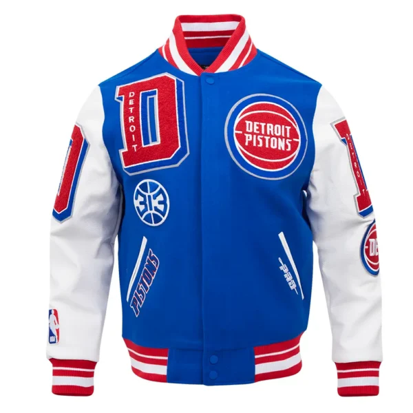 Detroit Pistons Mashup Men’s Rib Wool Royal Blue and White Varsity Jacket