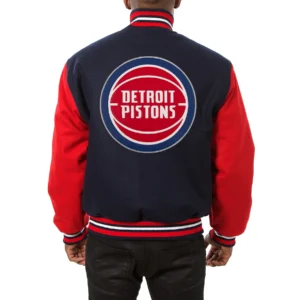 Detroit Pistons Navy Blue Two Tone Wool Varsity Jacket 1