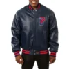 Detroit Pistons Real Navy Blue Leather Jacket