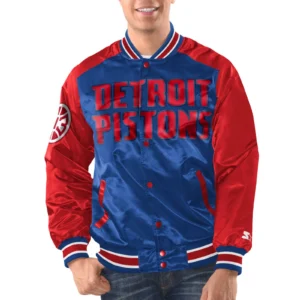 Detroit Pistons Renegade Blue Satin Varsity Jacket