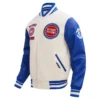 Detroit Pistons Retro Classic Cream Varsity Jacket 1