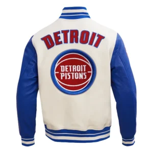Detroit Pistons Retro Classic Cream Varsity Jacket 3