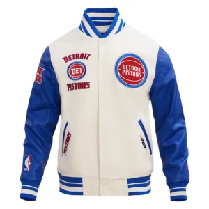 Detroit Pistons Retro Classic Cream Varsity Jacket