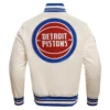 Detroit Pistons Retro Classic Rib Cream Satin Varsity Jacket 3