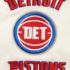 Detroit Pistons Retro Classic Rib Cream Satin Varsity Jacket 4