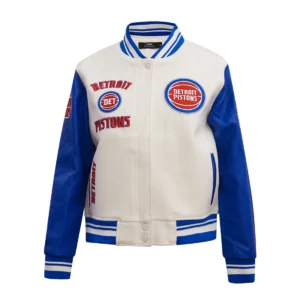 Detroit Pistons Retro Classic Wool Varsity White Jacket