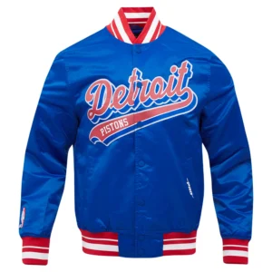 Detroit Pistons Script Tail Blue Varsity Jacket 1