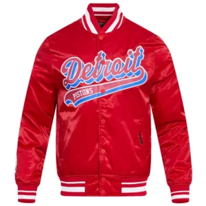 Detroit Pistons Script Tail Red Varsity Jacket